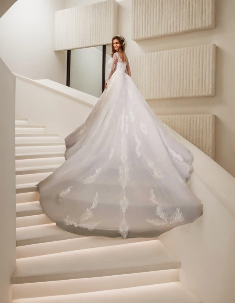 Size M Romantic Bridal Gown Detachable Train Mermaid V Neck Long Sleeve Wedding Dresses with Appliques 2024